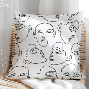 Contemporary Line Art Drawing Faces Throw Pillow