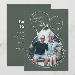 Contemporary Line Art Forest Green Photo Wedding Save The Date