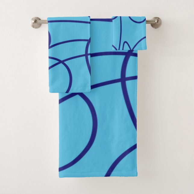 Contemporary Line Art in Blue Bath Towel Set (Insitu)