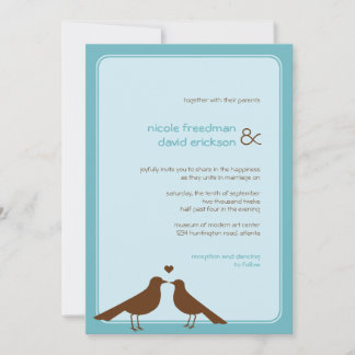 Contemporary love birds blue wedding invitation