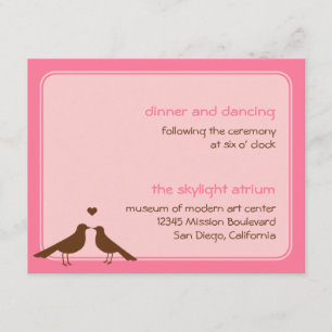 Contemporary love birds pink wedding reception enclosure card