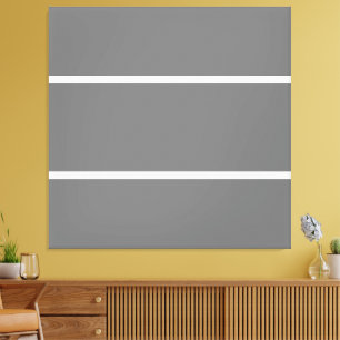 Contemporary Medium Grey White Horizontal Stripes Canvas Print