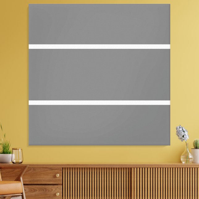 Contemporary Medium Grey White Horizontal Stripes Canvas Print (Insitu(LivingRoom))