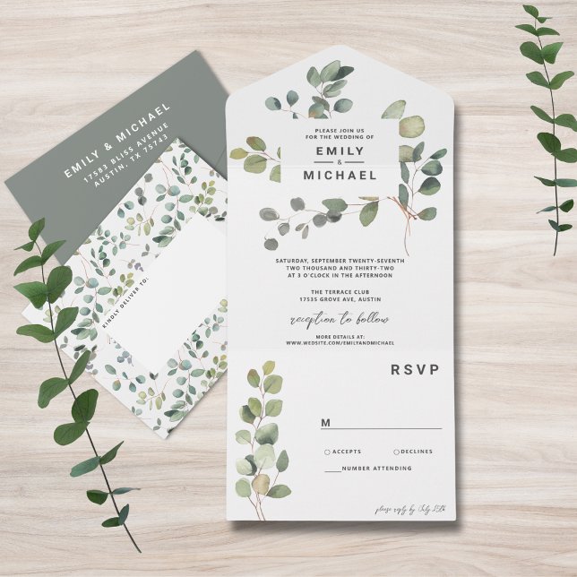 Contemporary Minimalist Eucalyptus All In One Invitation (Creator Uploaded)