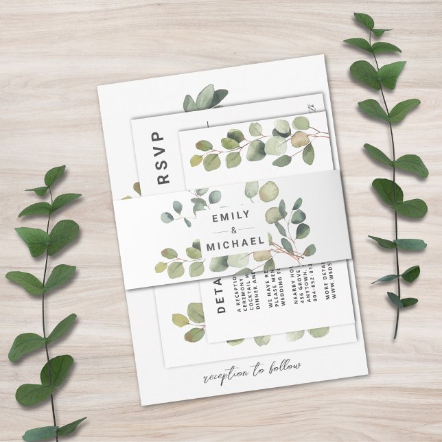 Contemporary Minimalist Eucalyptus Invitation Belly Band (Creator Uploaded)