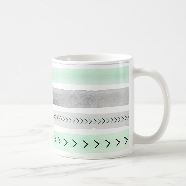 Contemporary Mint Green Watercolor Stripes Pattern Coffee Mug (Right)