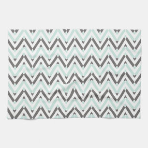 Contemporary Mint Grey White Chevron Striped Kitchen Towel