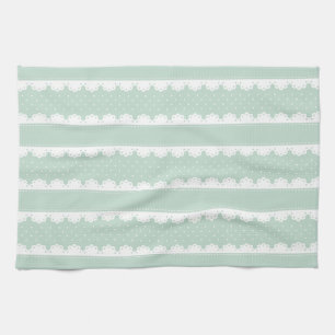 Contemporary Mint White Lace Stripes Pattern Kitchen Towel