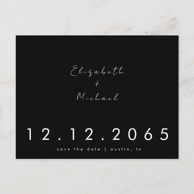 Contemporary Mixed Font Wedding B/W Save the Date  Postcard (Front)