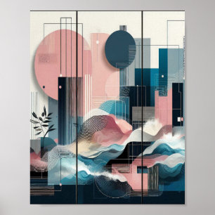 Contemporary Modern Abstract Pink Yellow Black Poster