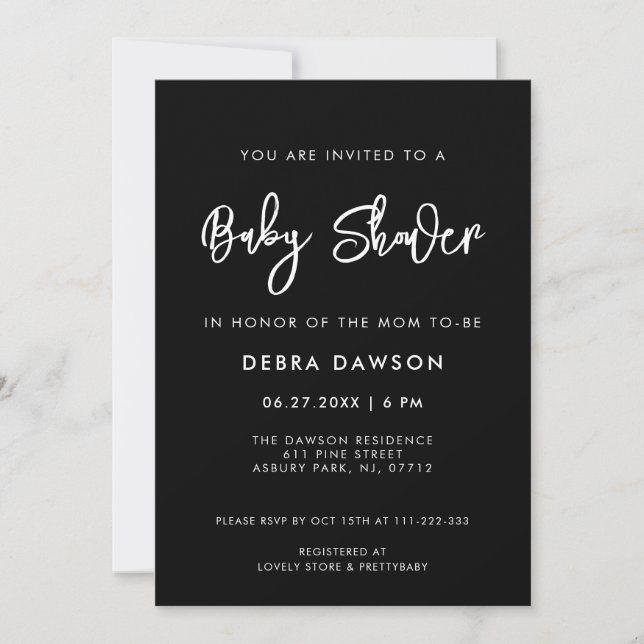 Contemporary modern black Baby shower Invitation (Front)