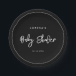 Contemporary modern black Baby Shower Paper Plate<br><div class="desc">A bold and trendy typography for your party stationery,  simple yet elegant with a black and white theme. Fully customizable: you can change the colours of the font and background if needed.</div>