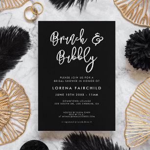 Contemporary Modern Black Brunch and Bubbly Invitation