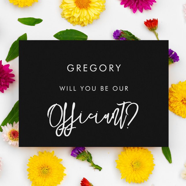 Contemporary modern black Officiant proposal card (Creator Uploaded)