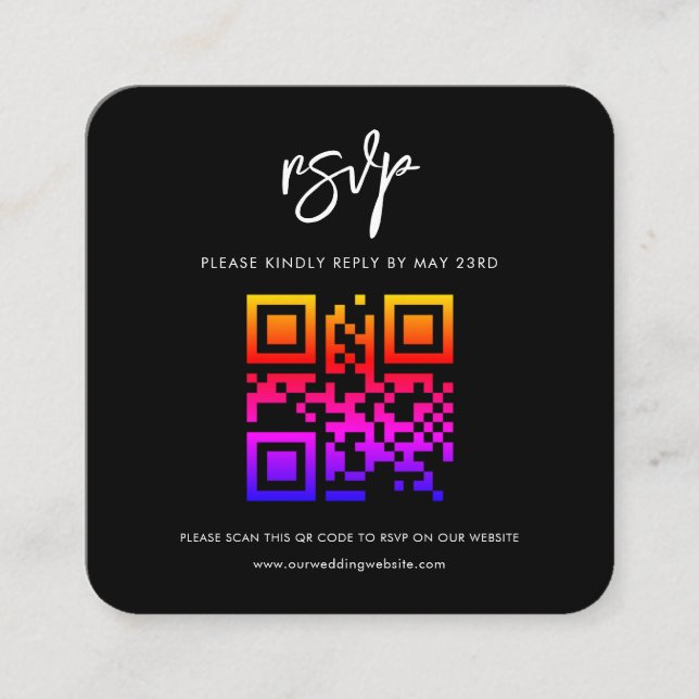 Contemporary modern black QR code RSVP response Enclosure Card (Front)