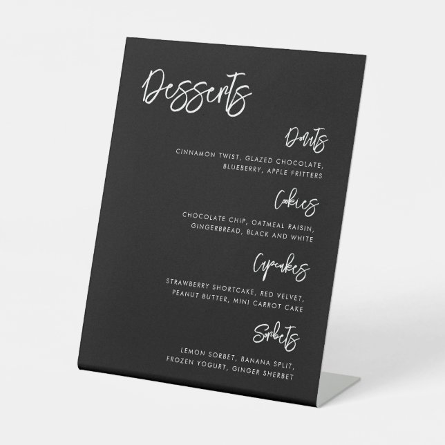 Contemporary modern black Wedding Dessert Bar Pedestal Sign (Front)