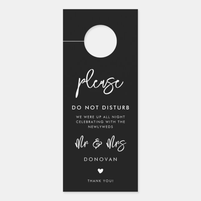 Contemporary Modern Black Wedding Do not disturb Door Hanger (Front)