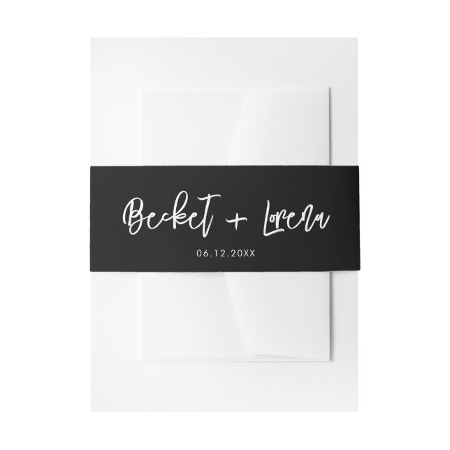 Contemporary modern black wedding invitation belly band (Front Example)