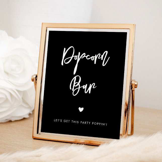 Contemporary modern black wedding Popcorn bar sign (Creator Uploaded)