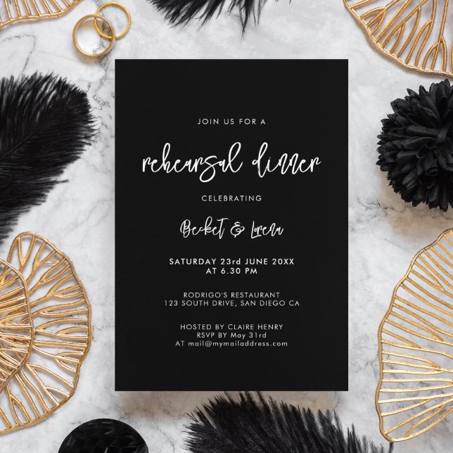 Contemporary modern black wedding rehearsal dinner invitation (Creator Uploaded)