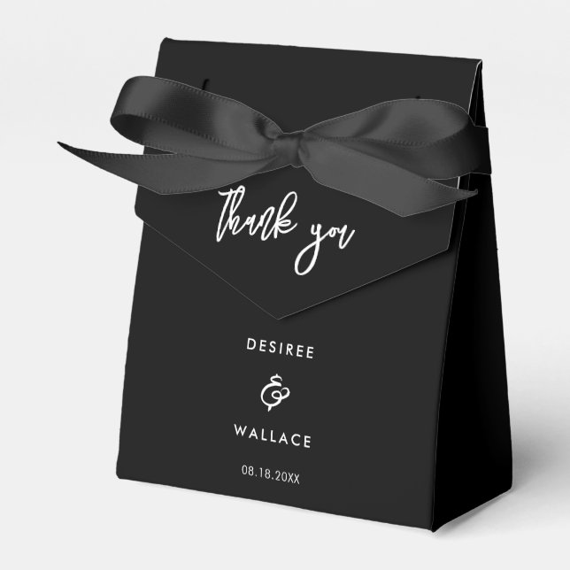 Contemporary modern black wedding thank you favor box (Front Side)