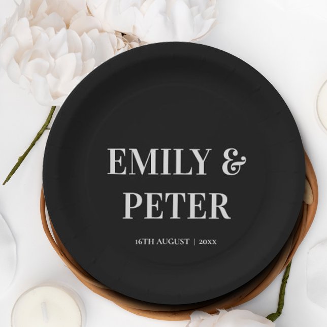Contemporary Modern Black White Minimalist Wedding Paper Plate (Contemporary Modern Black White Minimalist Wedding Paper Plates)