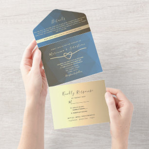 Contemporary Modern Blue Wedding All In One Invitation
