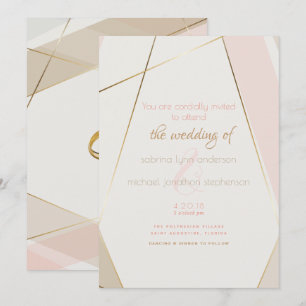Contemporary Modern Geometric Stripes Blush Sand Invitation