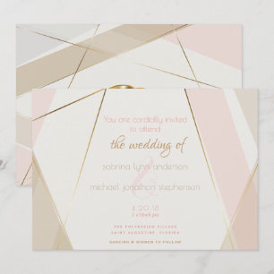 Contemporary Modern Geometric Stripes Blush Sand Invitation