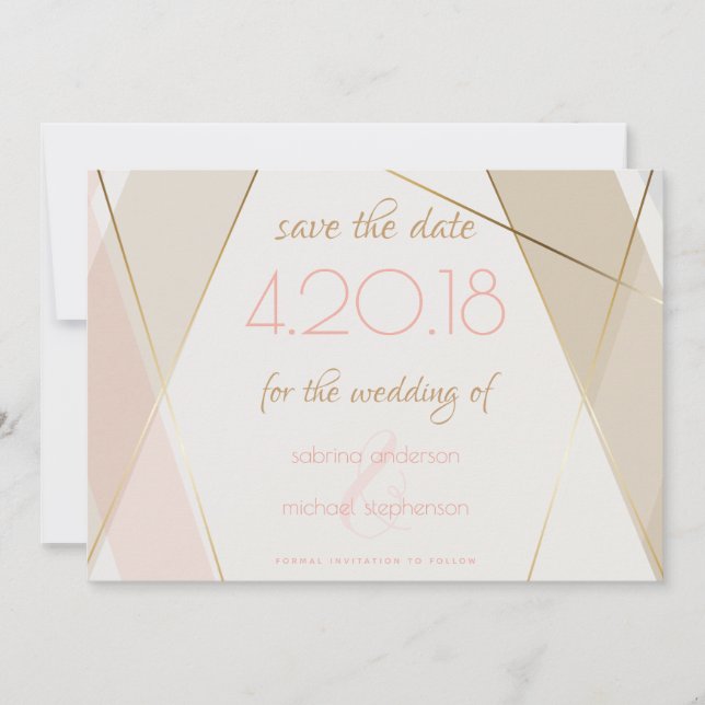 Contemporary Modern Geometric Stripes Blush Sand Save The Date (Front)