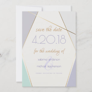 Contemporary Modern Geometric Stripes Mint Violet Save The Date