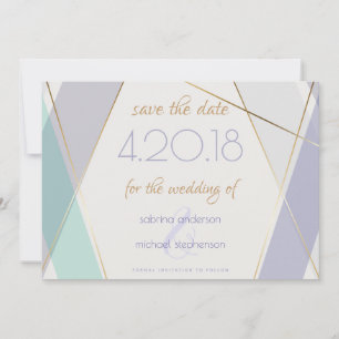 Contemporary Modern Geometric Stripes Mint Violet Save The Date