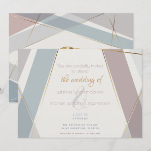 Contemporary Modern Geometric Stripes Taupe Slate Invitation