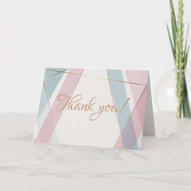 Contemporary Modern Geometric Stripes Teal Rose Thank You Card (Front)