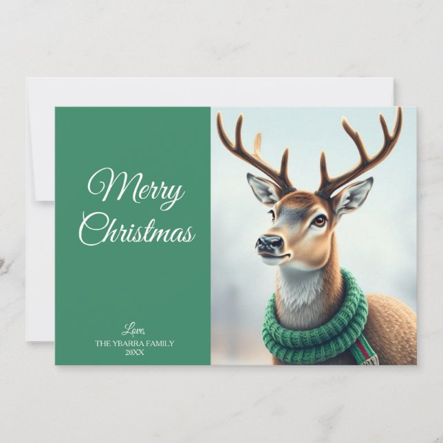 Contemporary Modern Merry Christmas Deer Non-Photo Holiday Card (Front)