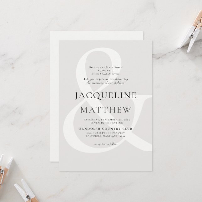 Contemporary Modern Neutral Both Parents Wedding Invitation (Front/Back In Situ)