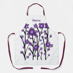 Contemporary Modern Purple Blossoms White Apron