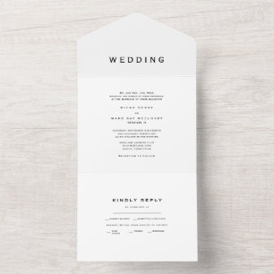 Contemporary Modern Simple White Wedding All In One Invitation