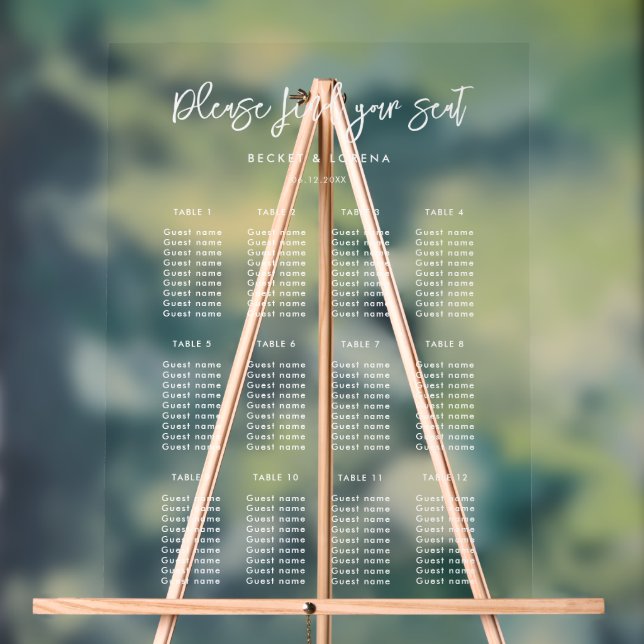 Contemporary Modern Wedding Clear Seating Chart (Neutral)