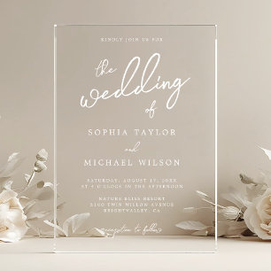 Contemporary Modern White Wedding Acrylic Invitations