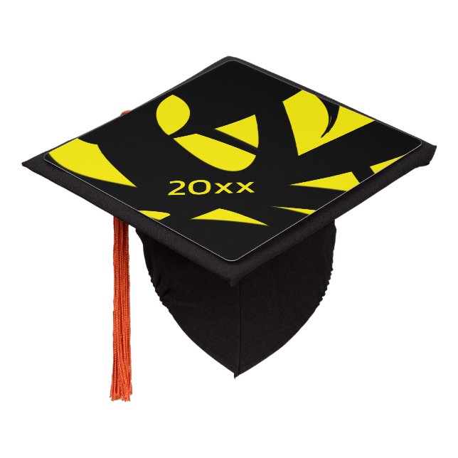 Contemporary Modern Yellow / Black  Graduation Cap Topper (Angled)