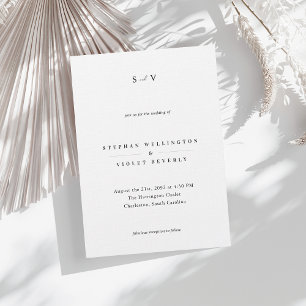 Contemporary Monogram Black and White Wedding Invitation