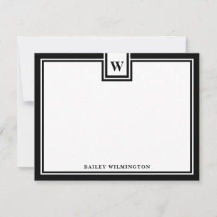 Contemporary Monogram Black Border Stationery Card