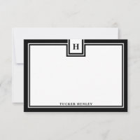 Contemporary Monogram Bold Black Border Stationery