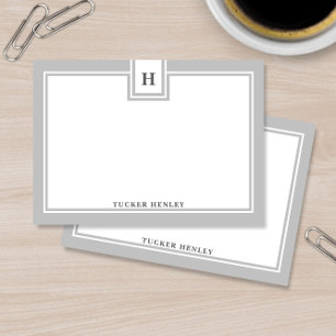 Contemporary Monogram Bold Grey Border Stationery Card