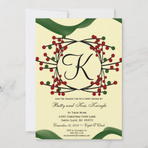 Contemporary Monogram Christmas Party Invitation