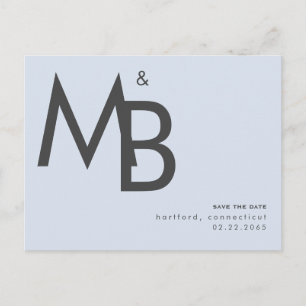 Contemporary Monogram Dusty Blue Save the Date Postcard