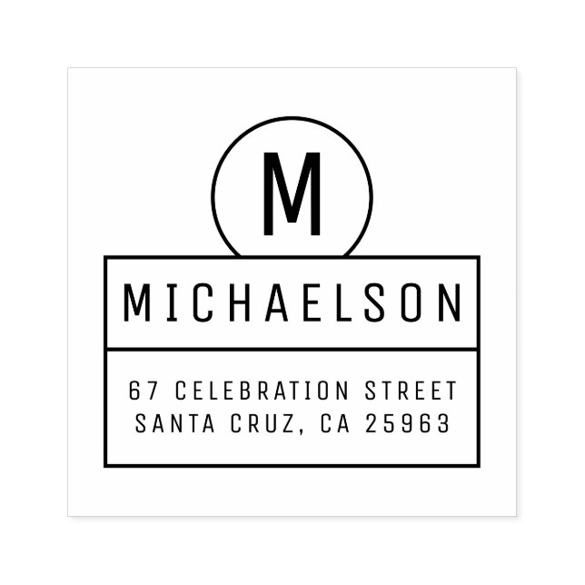 Contemporary Monogram Family Name Return Address Rubber Stamp (Imprint)
