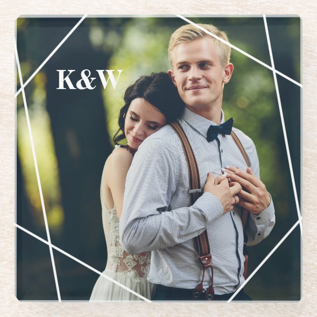 Contemporary Monogram Photo Glass Coaster (Front)