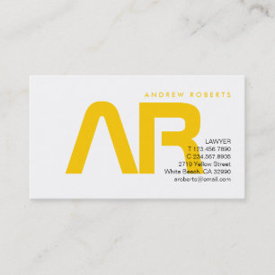 Contemporary Monogram Yellow White Business Card